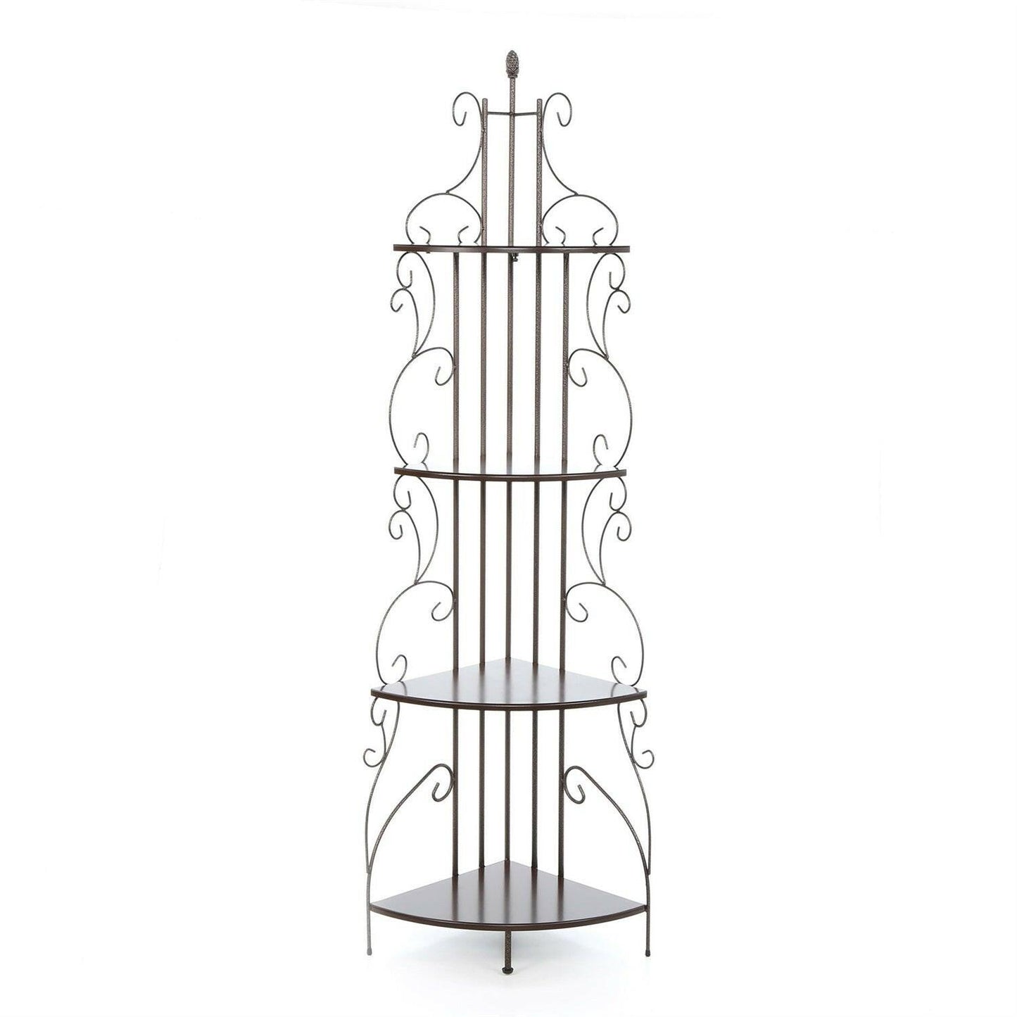 Ornate 4-Tier Metal Corner Bakers Rack Kitchen Dining Shelf - FurniFindUSA