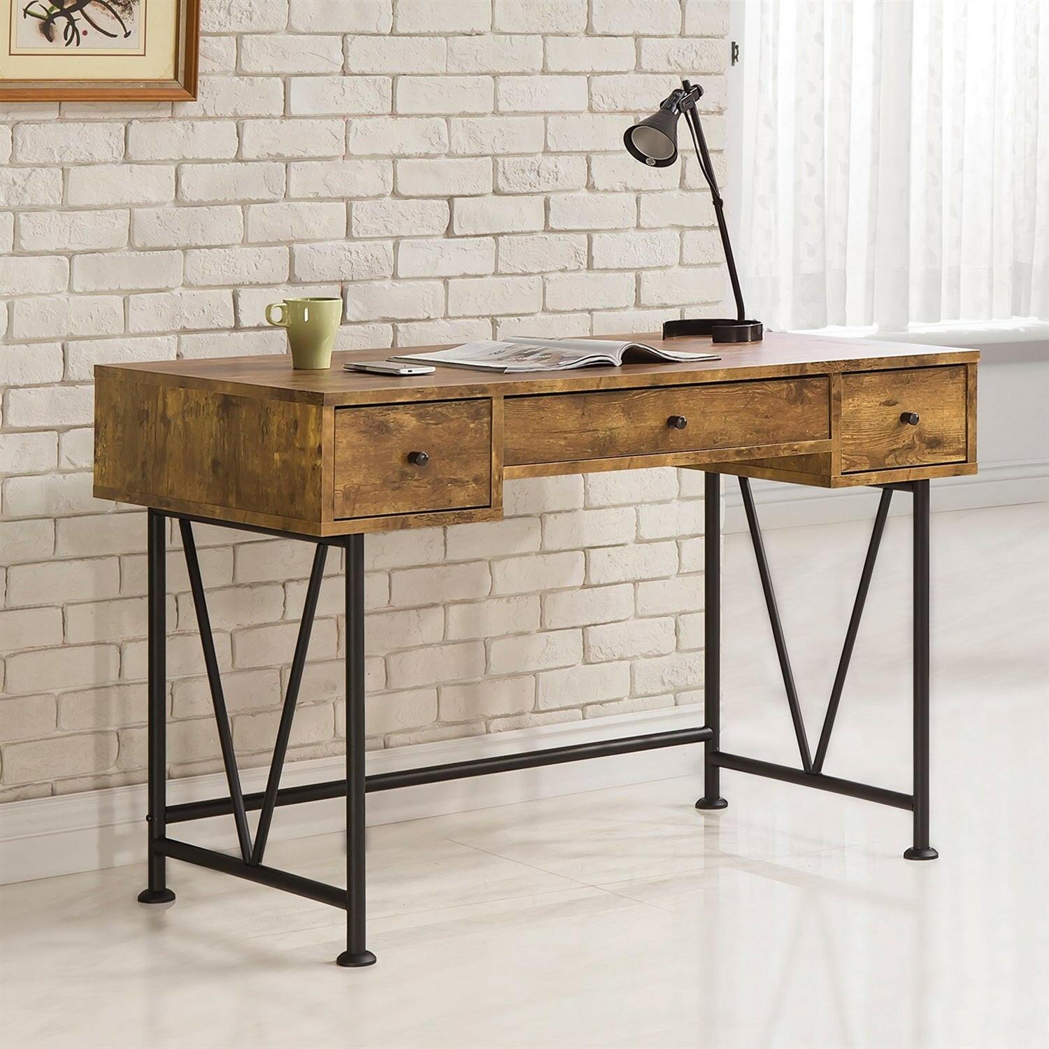 Farmhouse Rustic Home Office 3 Drawer Writing Desk - FurniFindUSA