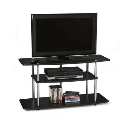 3-Tier Flat Screen TV Stand in Black Wood Grain / Stainless Steel - FurniFindUSA