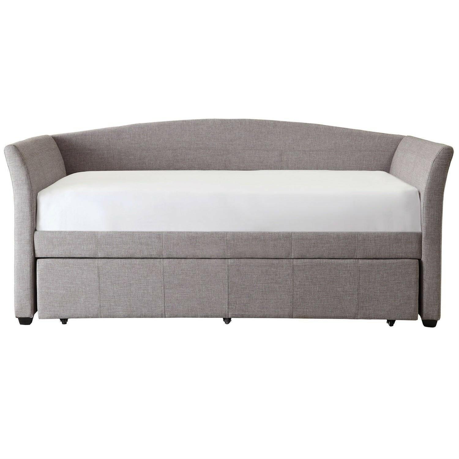 Twin size Grey Upholstered Daybed with Roll-out Trundle Guest Bed - FurniFindUSA