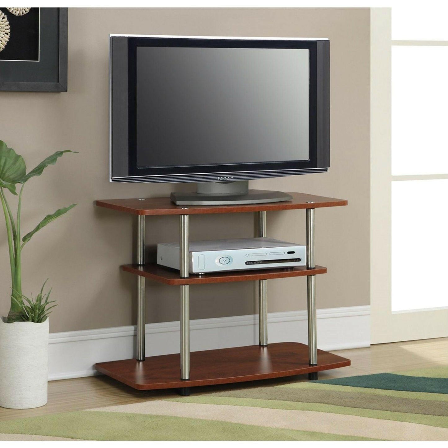 Modern Wood and Metal TV Stand in Cherry Brown Finish - FurniFindUSA