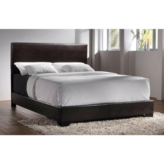 Queen size Dark Brown Faux Leather Upholstered Bed with Headboard - FurniFindUSA