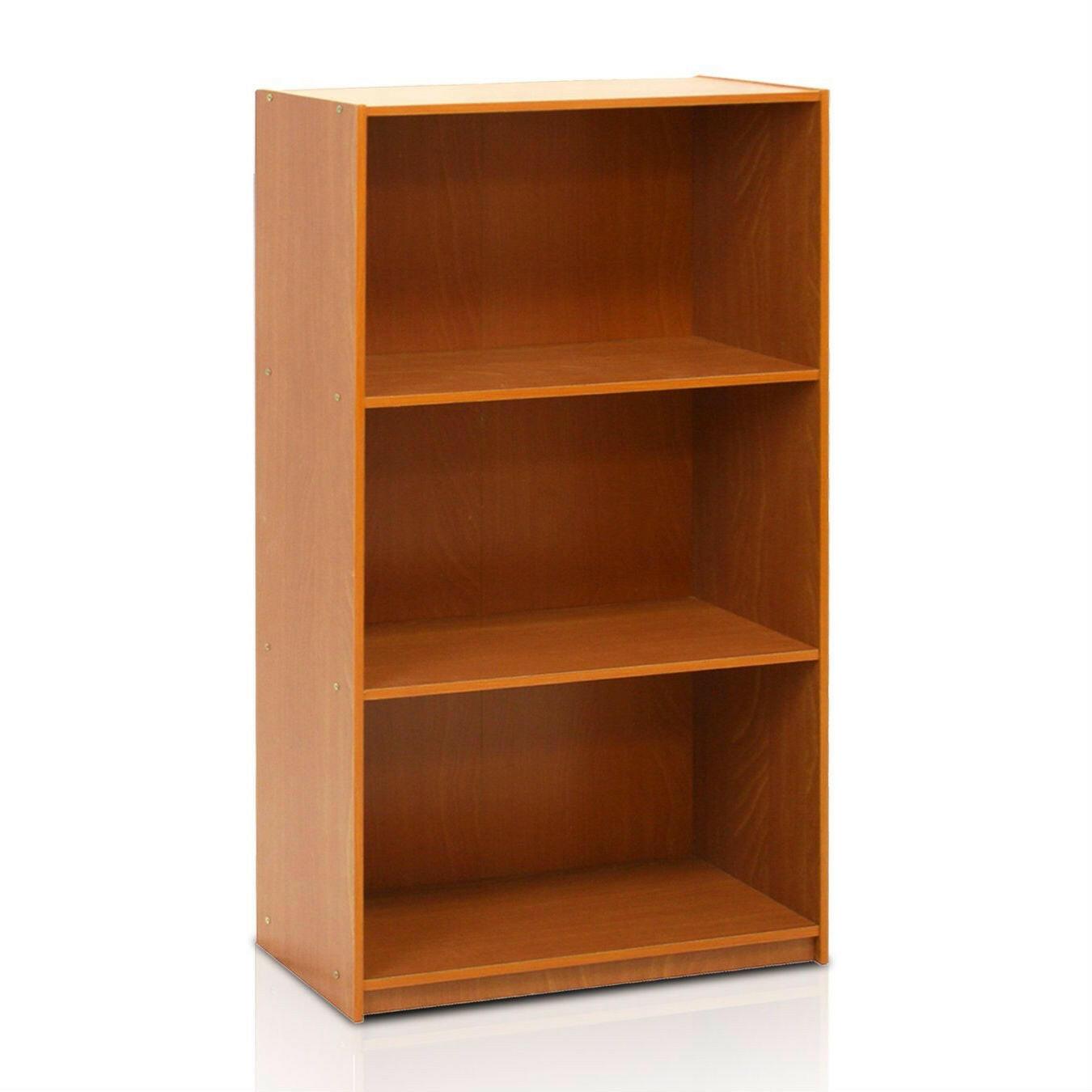 Modern 3-Shelf Bookcase in Light Cherry Wood Finish - FurniFindUSA