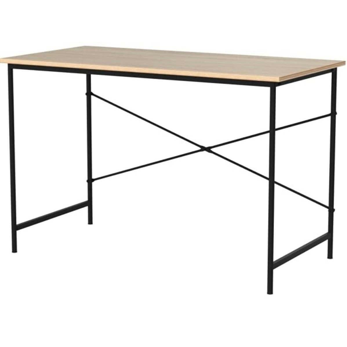 Modern Home Office Computer Desk Table with Black Metal Frame Wood Top in Oak - FurniFindUSA