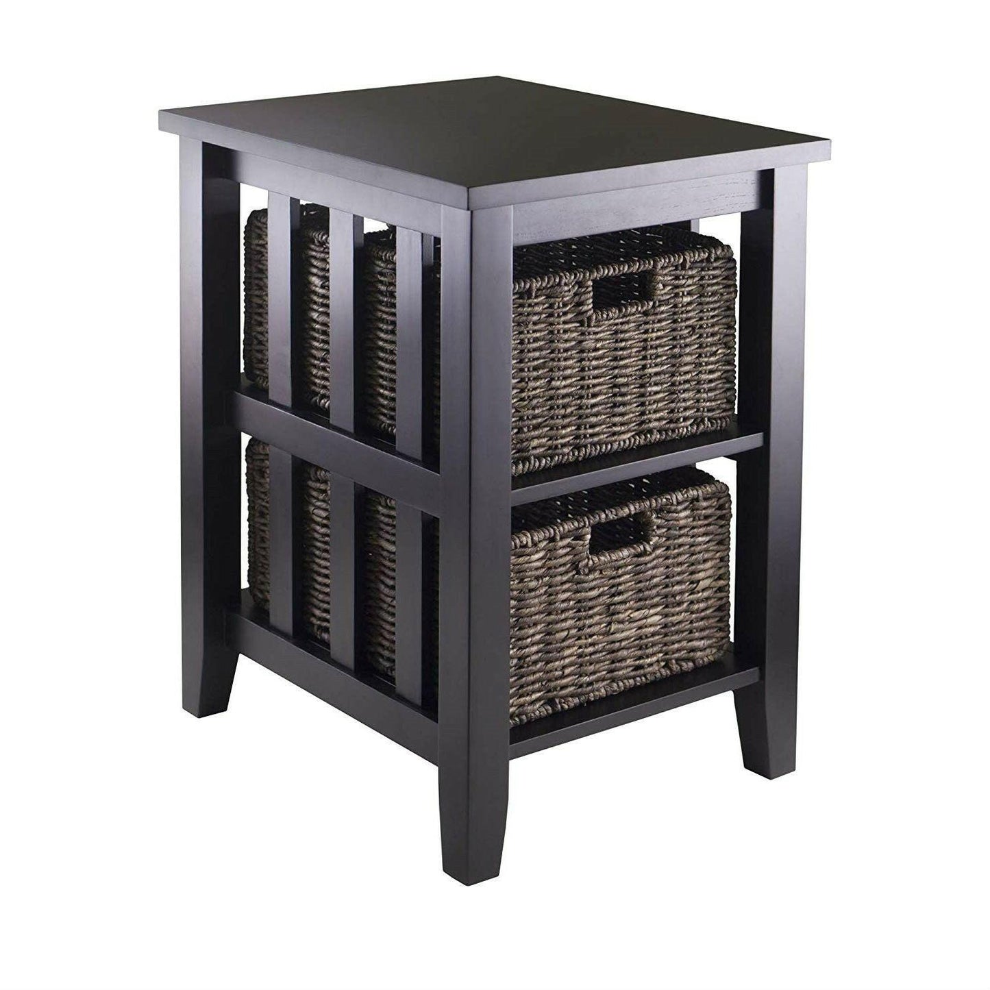 Espresso 3 Tier Bookcase Shelf Accent Table with 2 Small Storage Baskets - FurniFindUSA