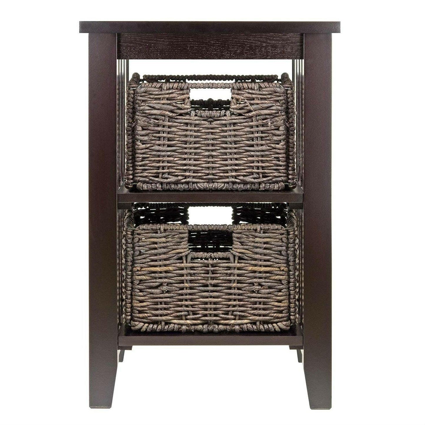 Espresso 3 Tier Bookcase Shelf Accent Table with 2 Small Storage Baskets - FurniFindUSA