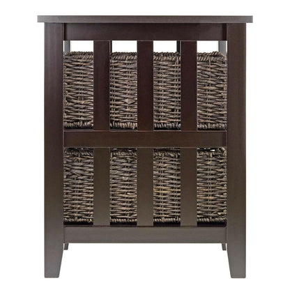 Espresso 3 Tier Bookcase Shelf Accent Table with 2 Small Storage Baskets - FurniFindUSA