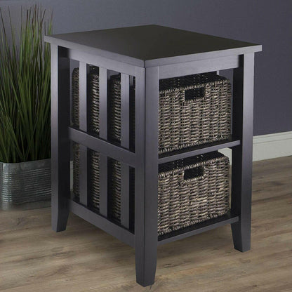Espresso 3 Tier Bookcase Shelf Accent Table with 2 Small Storage Baskets - FurniFindUSA