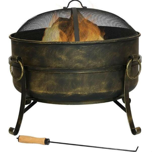 Outdoor 24-inch Diameter Steel Cauldron Wood Burning Fire Pit - FurniFindUSA