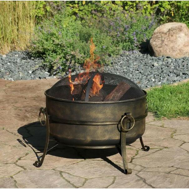 Outdoor 24-inch Diameter Steel Cauldron Wood Burning Fire Pit - FurniFindUSA