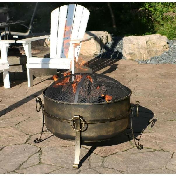 Outdoor 24-inch Diameter Steel Cauldron Wood Burning Fire Pit - FurniFindUSA