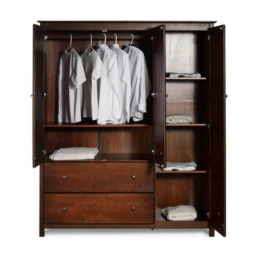 Cherry Wood Finish Bedroom Wardrobe Armoire Cabinet Closet - FurniFindUSA