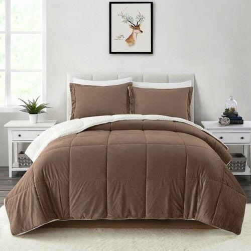 King Plush Microfiber Reversible Comforter Set in Chocolate - FurniFindUSA