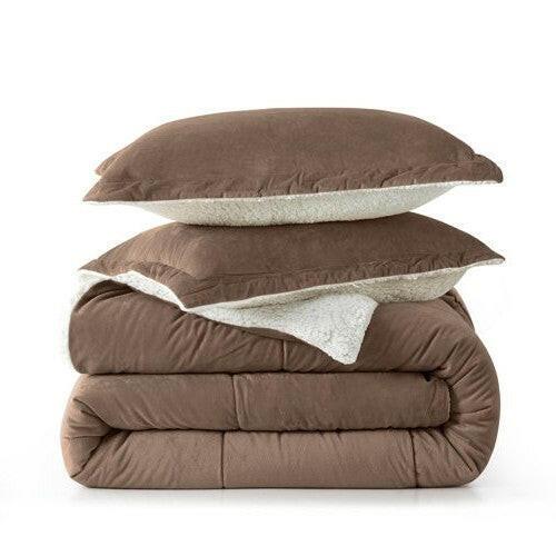 King Plush Microfiber Reversible Comforter Set in Chocolate - FurniFindUSA