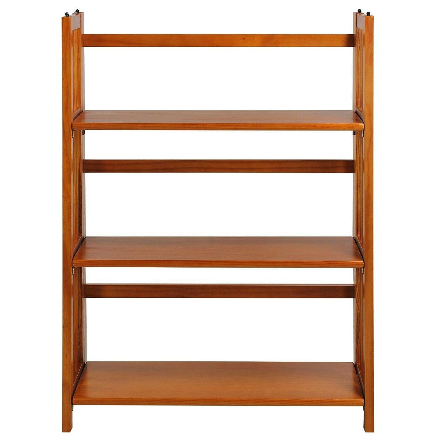 3-Shelf Folding Storage Shelves Bookcase in Honey Oak Finish - FurniFindUSA