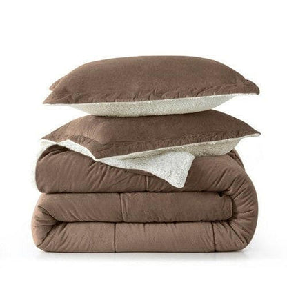 Queen Plush Microfiber Reversible Comforter Set in Chocolate - FurniFindUSA