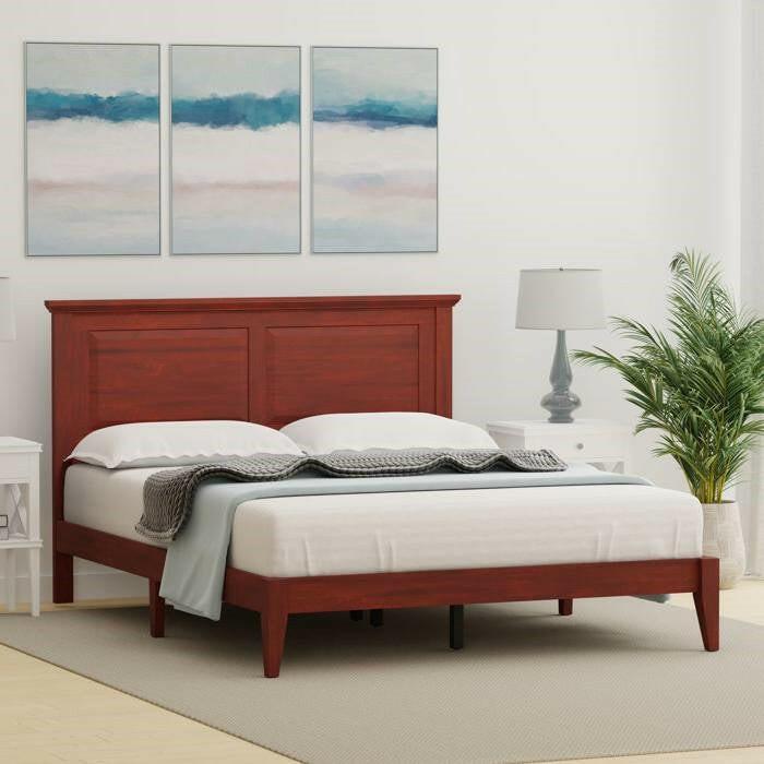 Queen Traditional Solid Oak Wooden Platform Bed Frame with Headboard in Cherry - FurniFindUSA