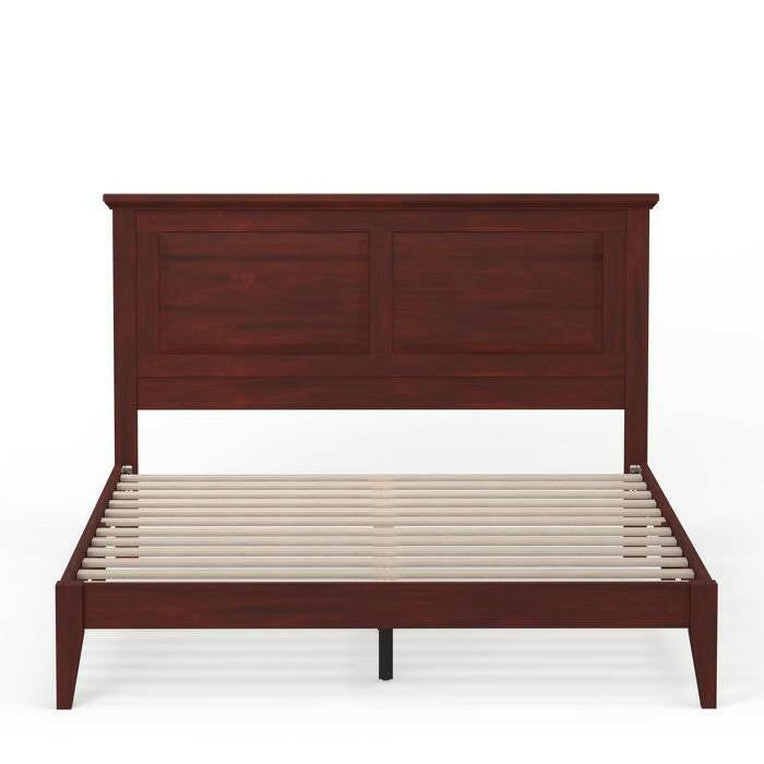 Queen Traditional Solid Oak Wooden Platform Bed Frame with Headboard in Cherry - FurniFindUSA