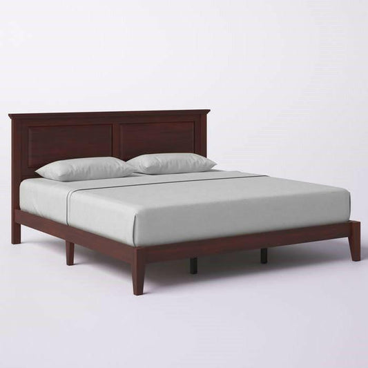 King Traditional Solid Oak Wooden Platform Bed Frame with Headboard in Cherry - FurniFindUSA