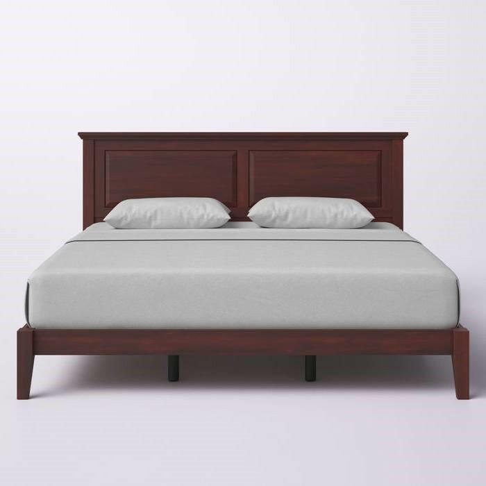 King Traditional Solid Oak Wooden Platform Bed Frame with Headboard in Cherry - FurniFindUSA