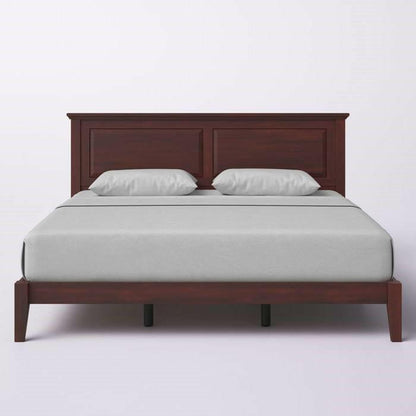 King Traditional Solid Oak Wooden Platform Bed Frame with Headboard in Cherry - FurniFindUSA