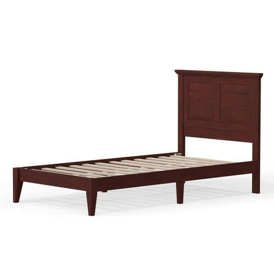 Twin Traditional Solid Oak Wooden Platform Bed Frame with Headboard in Cherry - FurniFindUSA