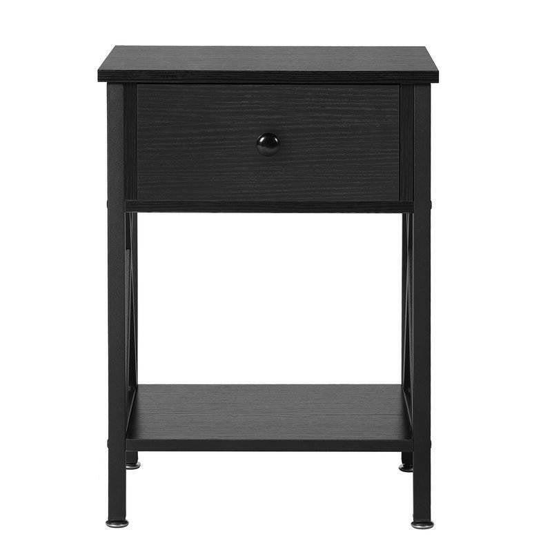 Set of 2 - Rustic 1 Drawer Black Nightstand with X-Shaped Sides - FurniFindUSA