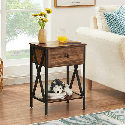 Set of 2 - Rustic 1 Drawer Nightstand in Brown and Black Wood Finish - FurniFindUSA