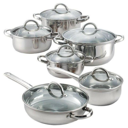 12 Piece Cool Touch Stainless Steel Cookware Set - FurniFindUSA