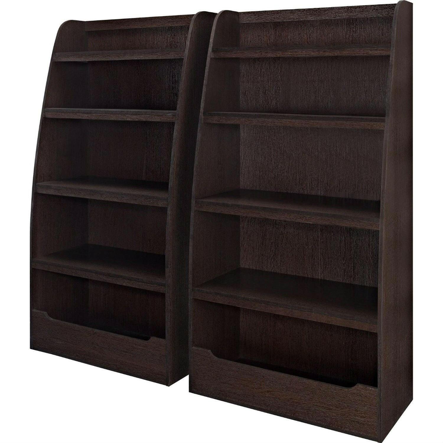 Kids 4-Shelf Bookcase in Espresso Wood Finish Childs Bedroom - FurniFindUSA