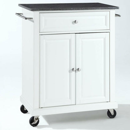 White Kitchen Cart with Granite Top and Locking Casters Wheels - FurniFindUSA