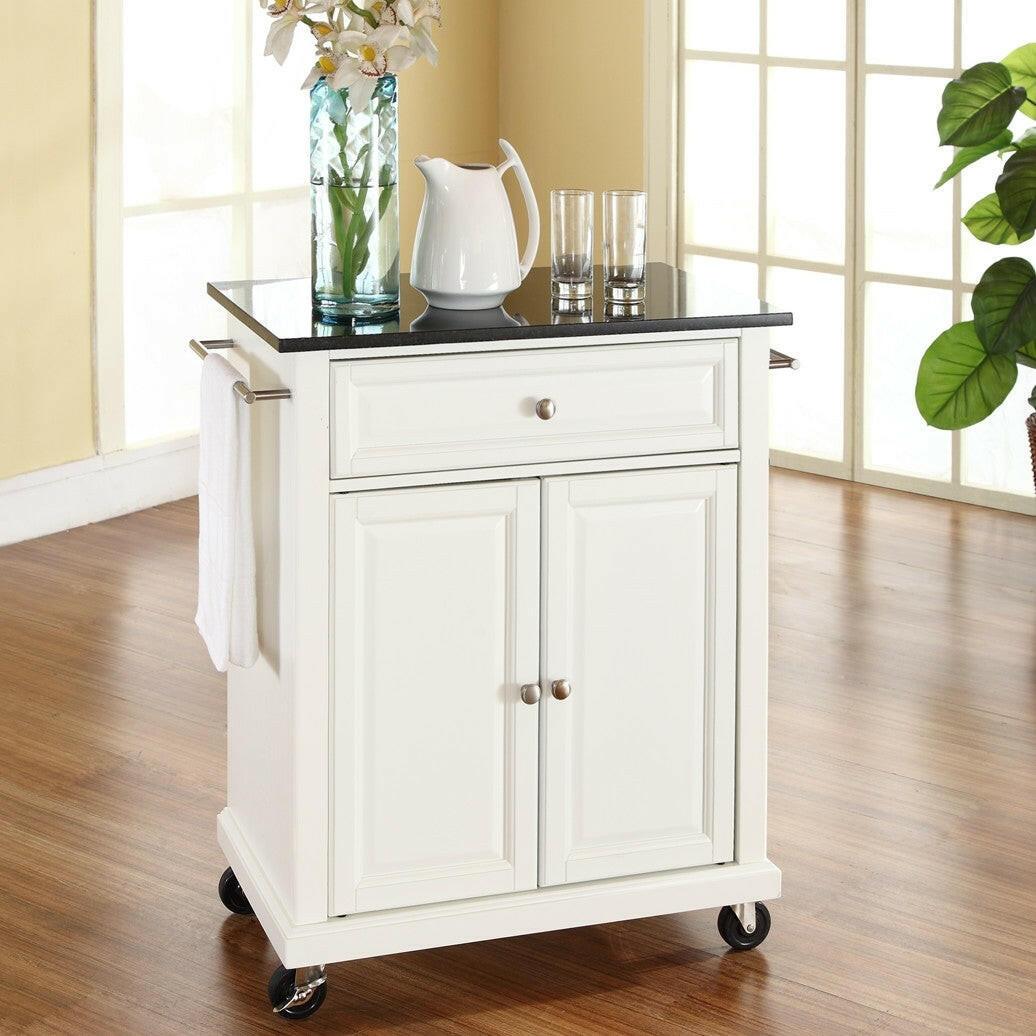 White Kitchen Cart with Granite Top and Locking Casters Wheels - FurniFindUSA