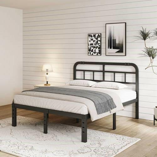 California King Size Heavy Duty Black Metal Platform Bed Frame with Headboard - FurniFindUSA