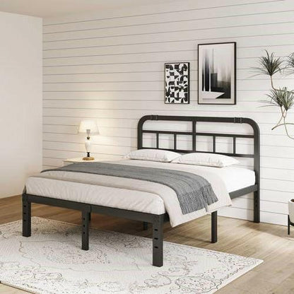 California King Size Heavy Duty Black Metal Platform Bed Frame with Headboard - FurniFindUSA