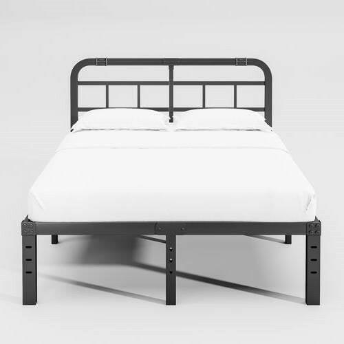 California King Size Heavy Duty Black Metal Platform Bed Frame with Headboard - FurniFindUSA