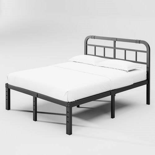 California King Size Heavy Duty Black Metal Platform Bed Frame with Headboard - FurniFindUSA