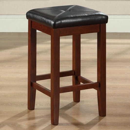 Set of 2 - Vintage Mahogany Bar Stools with Faux Leather Cushion Seat - FurniFindUSA