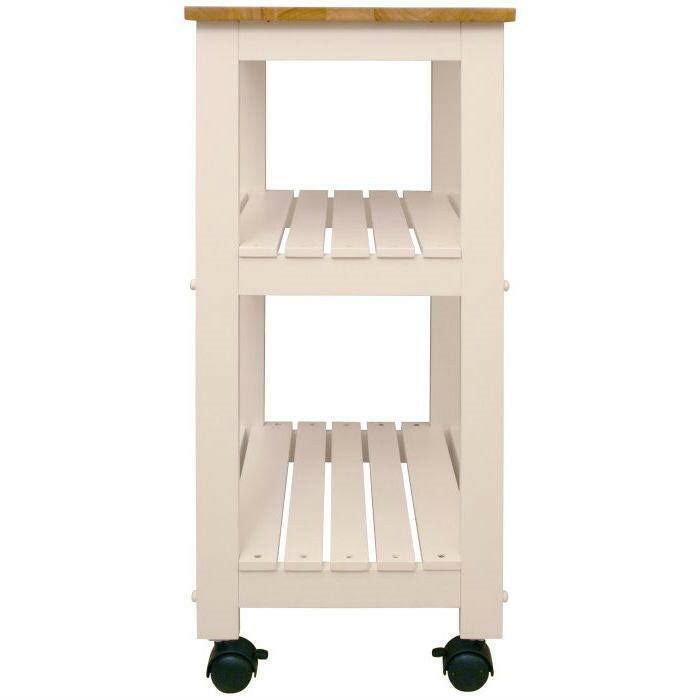 White Kitchen Microwave Cart with Butcher Block Top & Locking Casters - FurniFindUSA