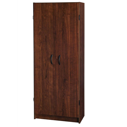 Wardrobe Cabinet with Shelves in Dark Cherry Wood Finish Bedroom Kitchen or Bathroom - FurniFindUSA