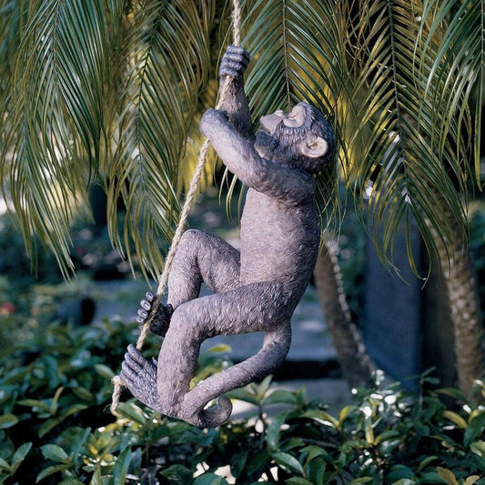 Outdoor Monkey Garden Statue Climbing Hemp Rope - FurniFindUSA