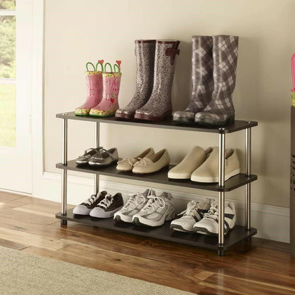 Espresso 3-Shelf Modern Shoe Rack - Holds up to 12 Pair of Shoes - FurniFindUSA
