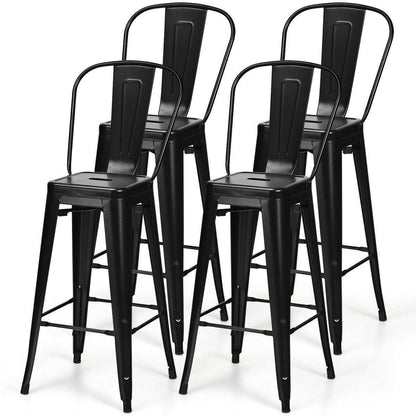 Set of 4 Black 30" Height High Back Metal Industrial Bar Stools - FurniFindUSA