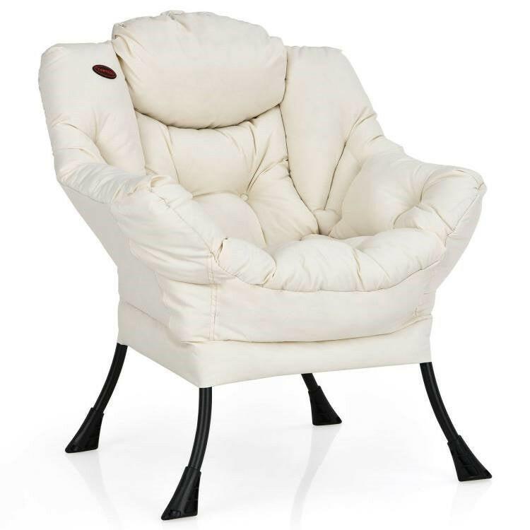 Upholstered Contemporary Cushioned Accent Chair with Side Pocket in Beige - FurniFindUSA