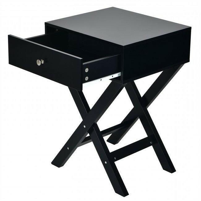 Retro Black X-Shape 1 Drawer Nightstand Coffee Table - FurniFindUSA