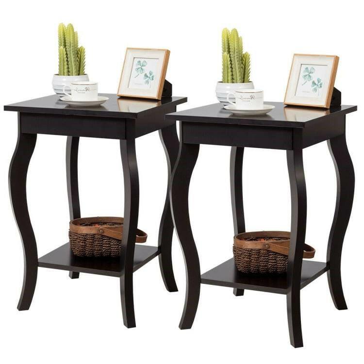 Modern Nightstand End Table with Bottom Shelf in Espresso Wood Finish - Set of 2 - FurniFindUSA