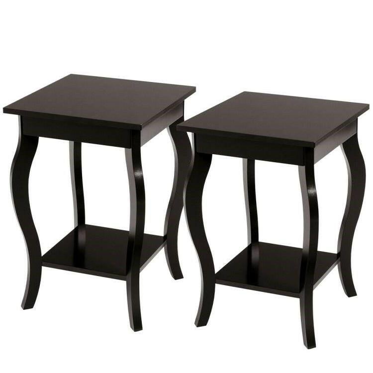 Modern Nightstand End Table with Bottom Shelf in Espresso Wood Finish - Set of 2 - FurniFindUSA