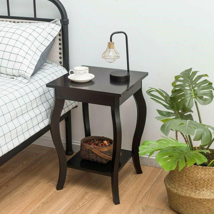 Modern Nightstand End Table with Bottom Shelf in Espresso Wood Finish - Set of 2 - FurniFindUSA