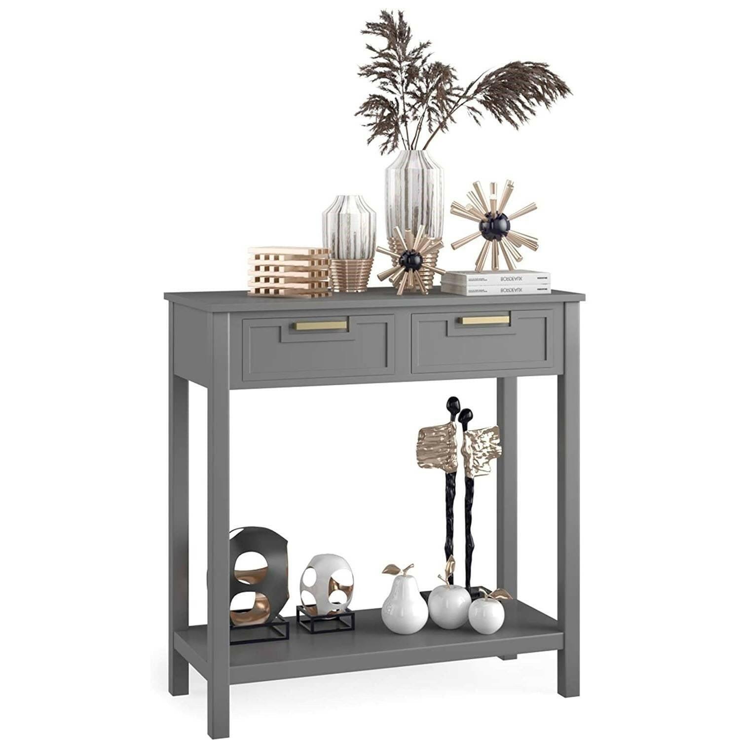 Modern Entryway Accent 2 Drawer Sofa Side Table Grey - FurniFindUSA