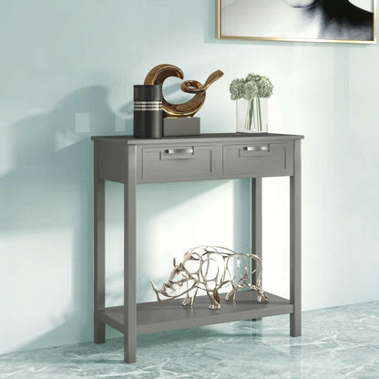 Modern Entryway Accent 2 Drawer Sofa Side Table Grey - FurniFindUSA