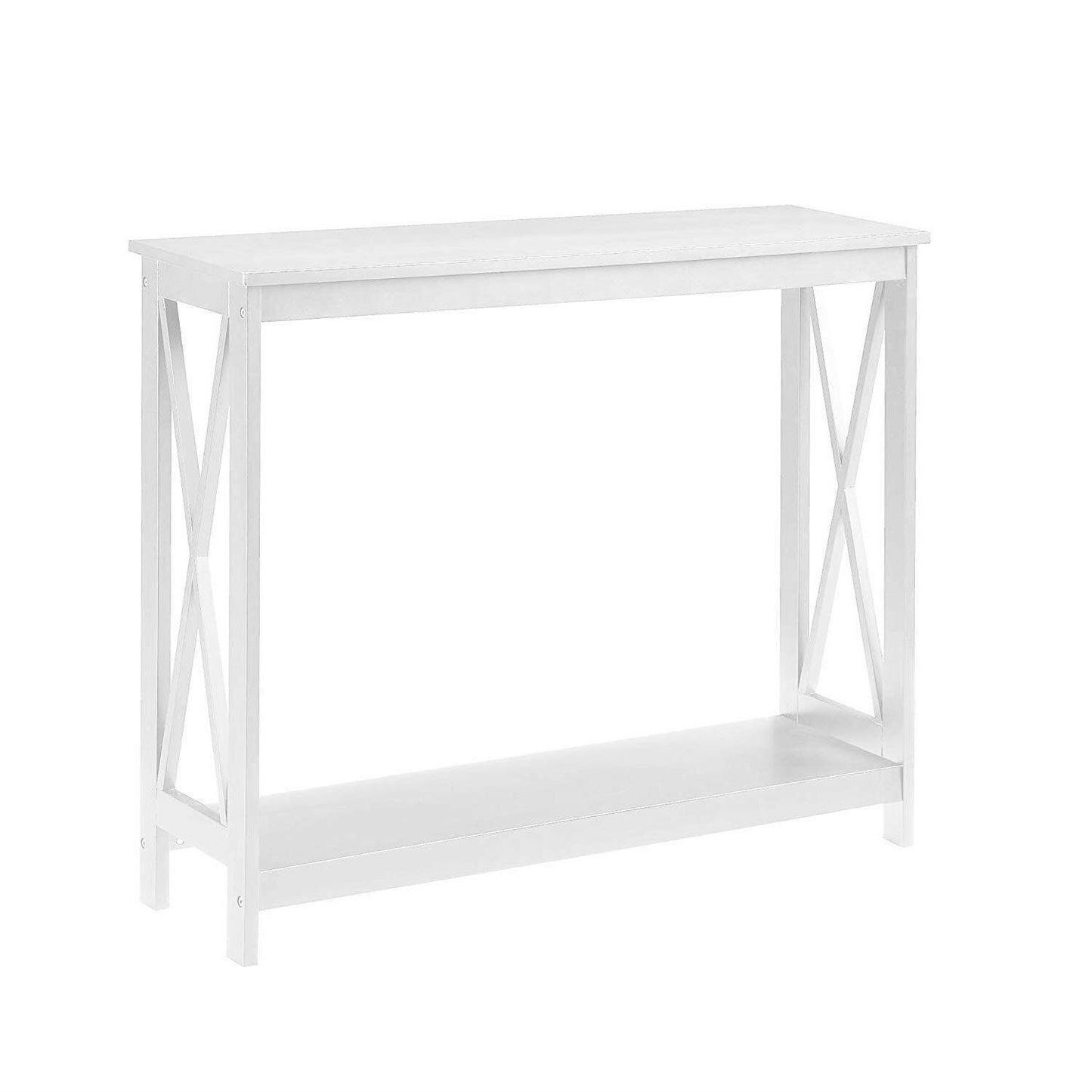 White Wood Console Sofa Table with Bottom Storage Shelf - FurniFindUSA